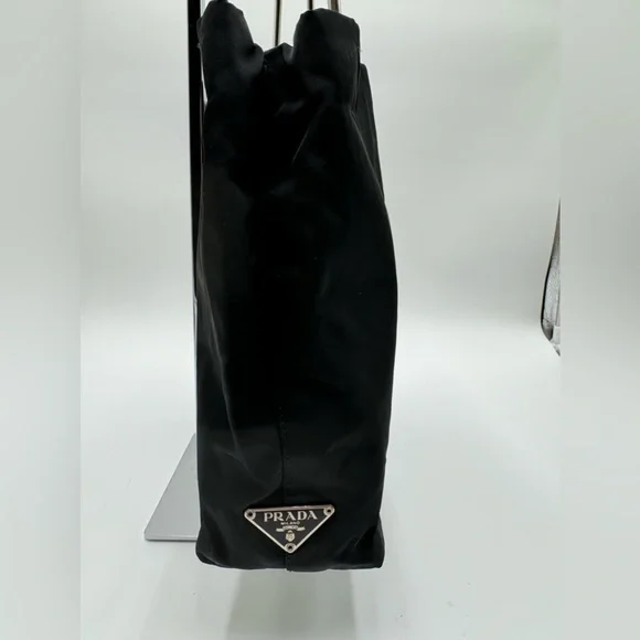 Prada - Authentic - Black Canvas & Leather Shoulder Bag with Metal Handles - Picture 4 of 16